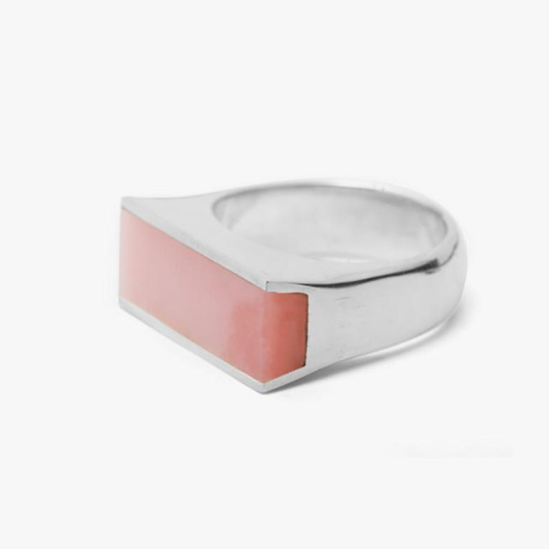 Plate Signet Ring Pink Opal