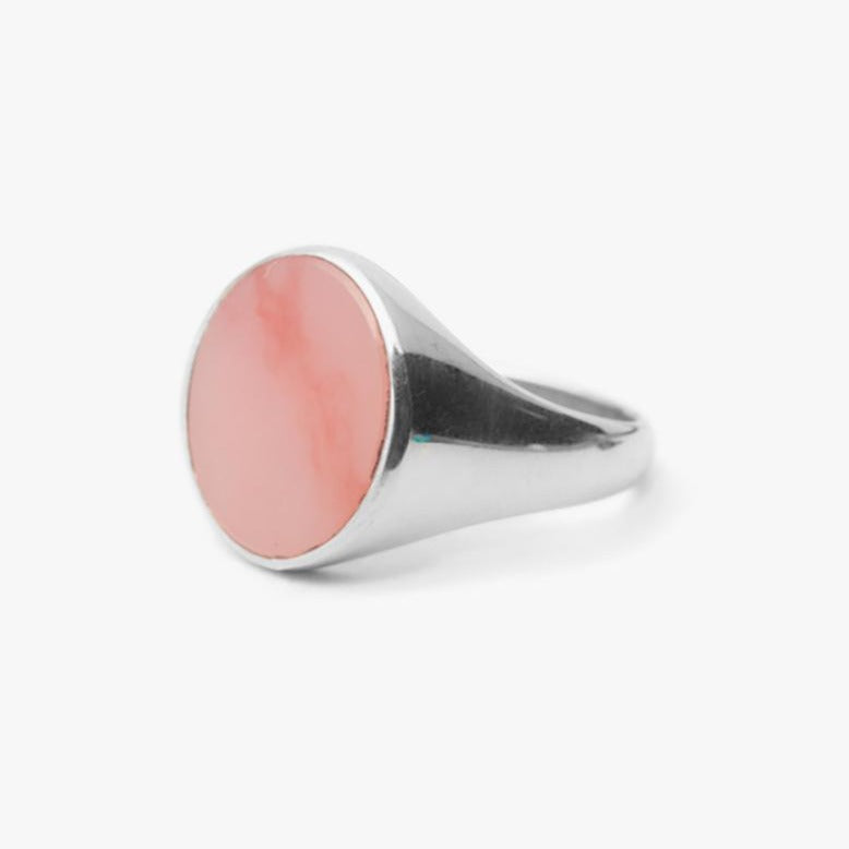 Classic Round Signet Ring Pink Opal